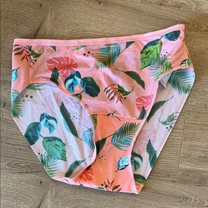 Soma Pink and Green Leaf Print Bikini Bottoms